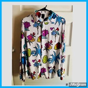 H&M silky button down botanical flowers detail